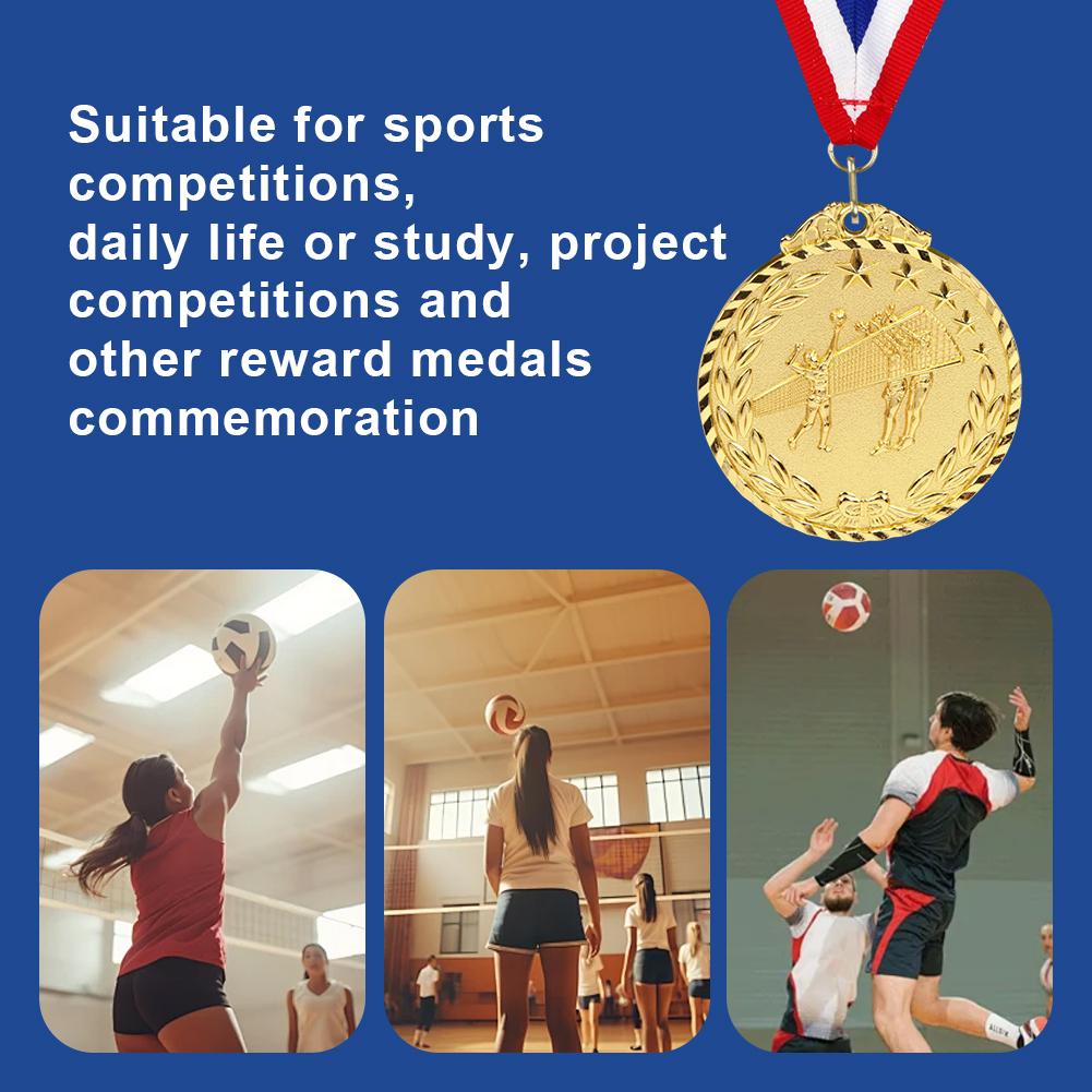 6.5cm Volleyball Medal Sports Rewards with Neck Ribbon Competition Awards Gold/Silver/Bronze Medal for Marathon Ball Games