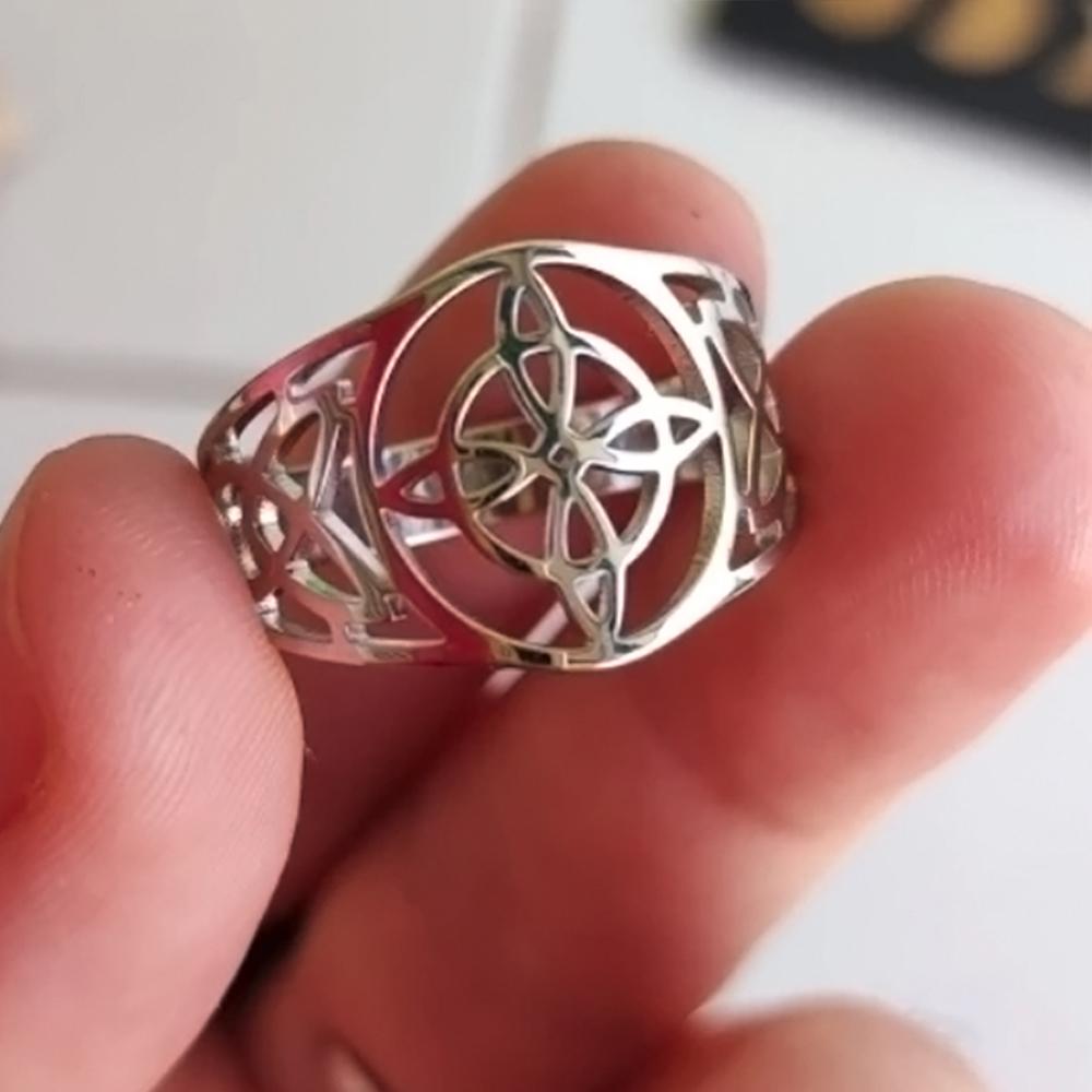 LIKGREAT Hexenknoten Ring für Damen Herren Hohl Edelstahl Fingerringe Keltisch Vintage Amulett Schutz Paar Geschenke