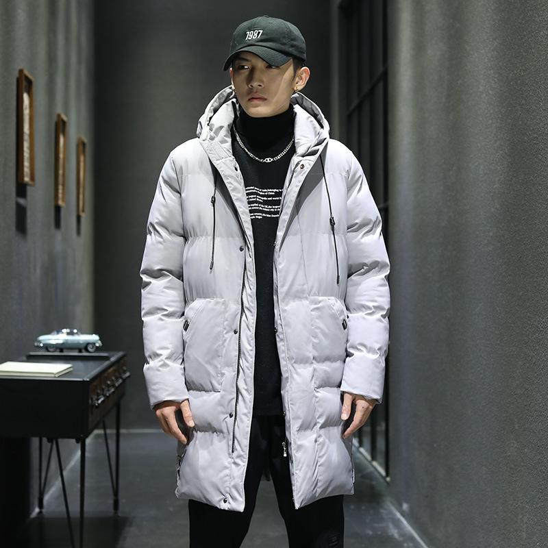 

Autumn and winter medium and long loose large size men s cotton clothes solid color hooded thickened flow jacket middle-aged cotton-padded clothes M сірий колір