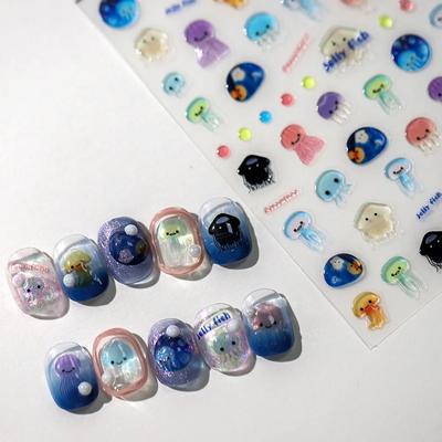 Mini Cute 3D Jelly Jellyfish Stickers Girl Nails Beautify Relief Decals Mobile Phone Case Bluetooth Earphone Case DIY Decoration