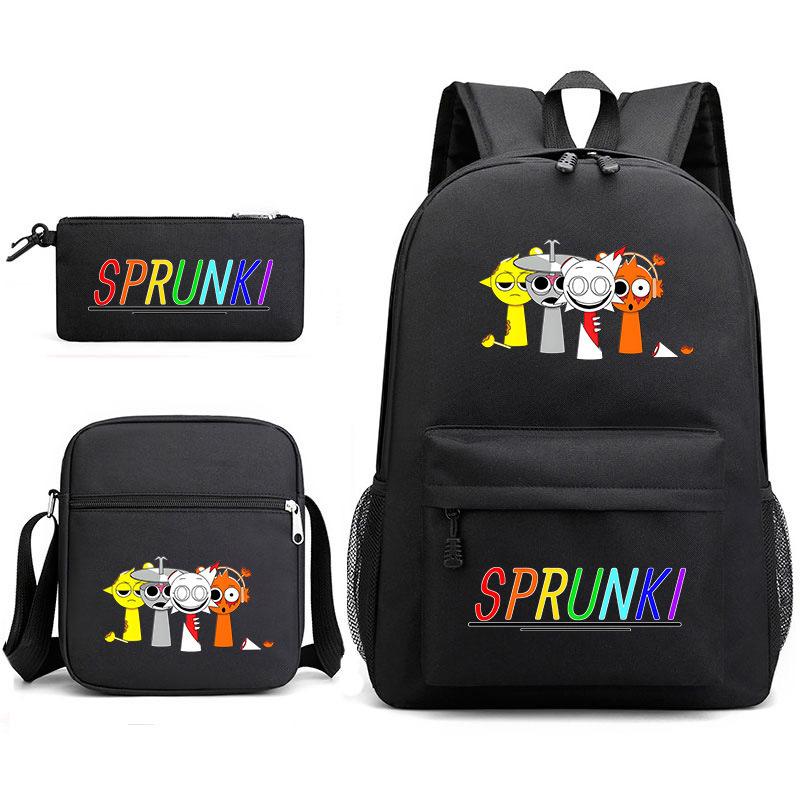 New rhythm box Sprunki music game schoolbag backpack pencil bag three-piece set student heat transfer backpack