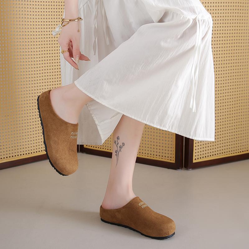 CRLAYDK Women Footbed Comfortable Slip On Mules House Slippers Ladies Suede Leather Backless Casual Outdoor Walking Shoes