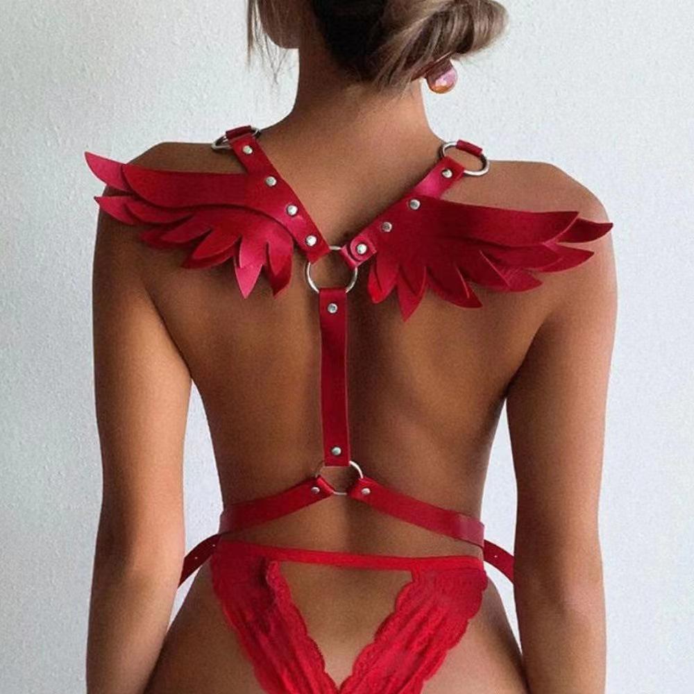 Leather Angel Wings Waistband & Restraint Strap Set for Women - Stage Performance & Erotic Wear