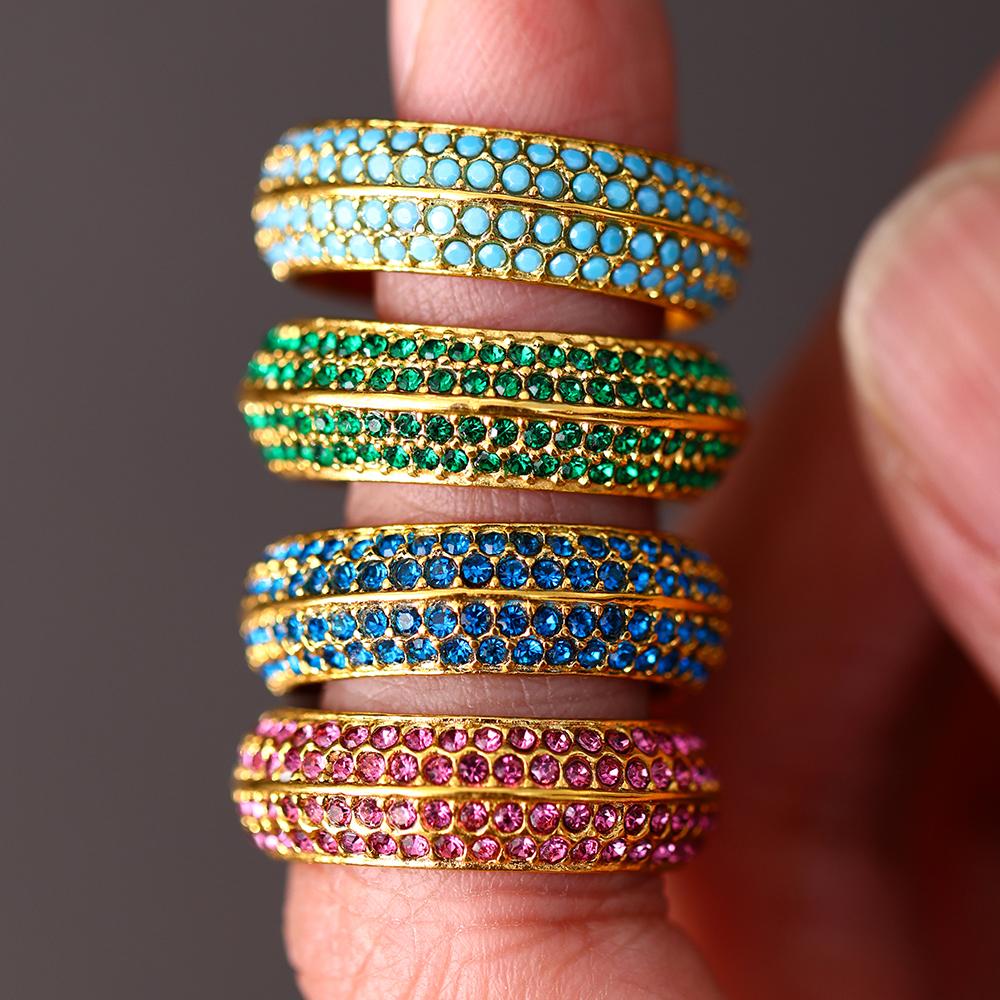 Neuer 316 Edelstahl Blau Grün Rosa Zirkonia Ring Damenmode Runder Partner Fingerring Luxus Zirkon Accessoires