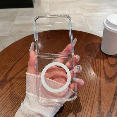 For MagSafe Clear Phone Case for Samsung Galaxy Z Flip 6 5 4 3 Flip6 Flip5 Flip4 Flip3 5G Transparent Anti Fall Protective Cover