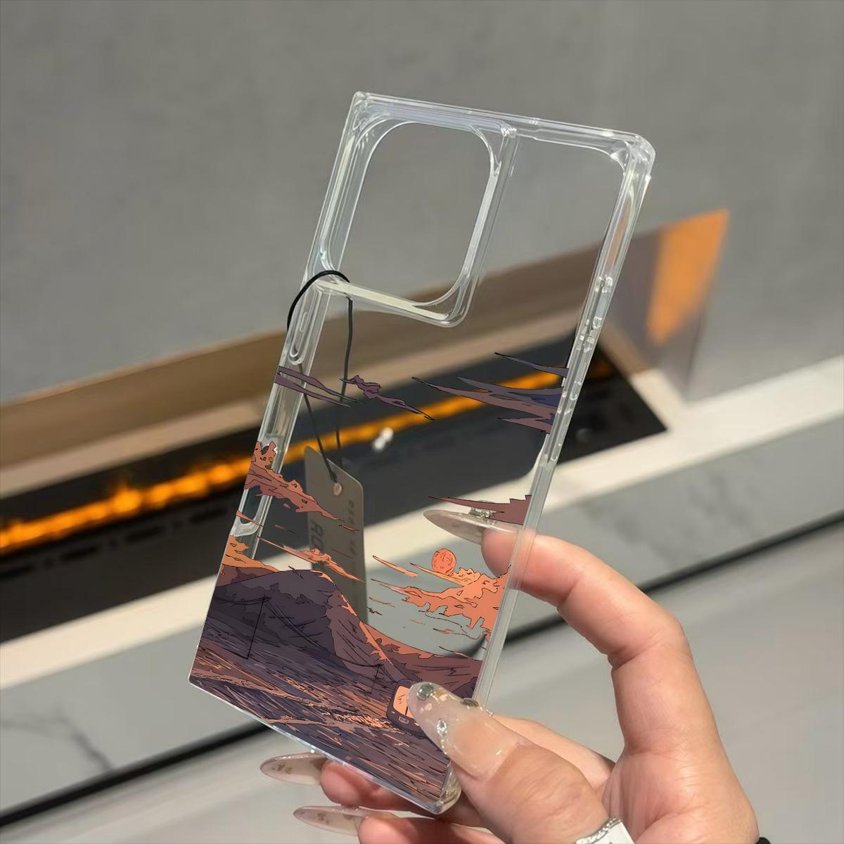 

Transparent Square Back Tube Case Casing Protection For iPhone 15 Plus 11 14 Pro Max 12 16 ProMax 13 Anti-Oxygen,A Train Under The Setting Sun Pattern iphone 11 ProMax