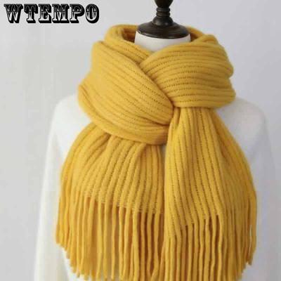 Cachecol feminino inverno estilo coreano malha espessada lã quente masculina cor sólida cachecol com borla