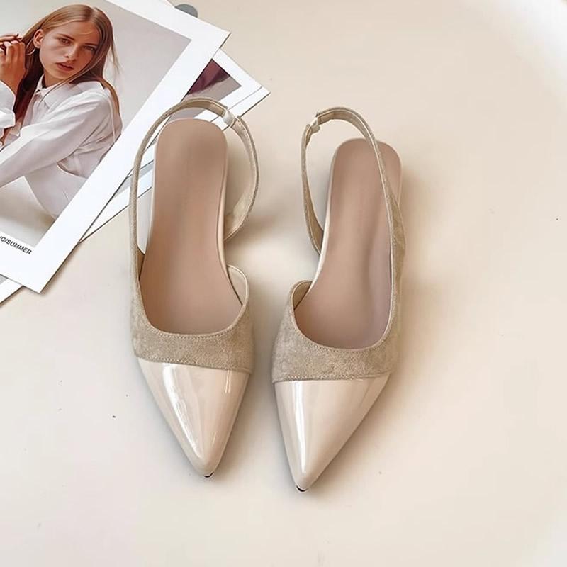 

Туфли фей в французском стиле с острым носком, босоножки с открытым носком, средний каблук, резиновая подошва, однотонные, летние, новинка для женщин 40 абрикосовый