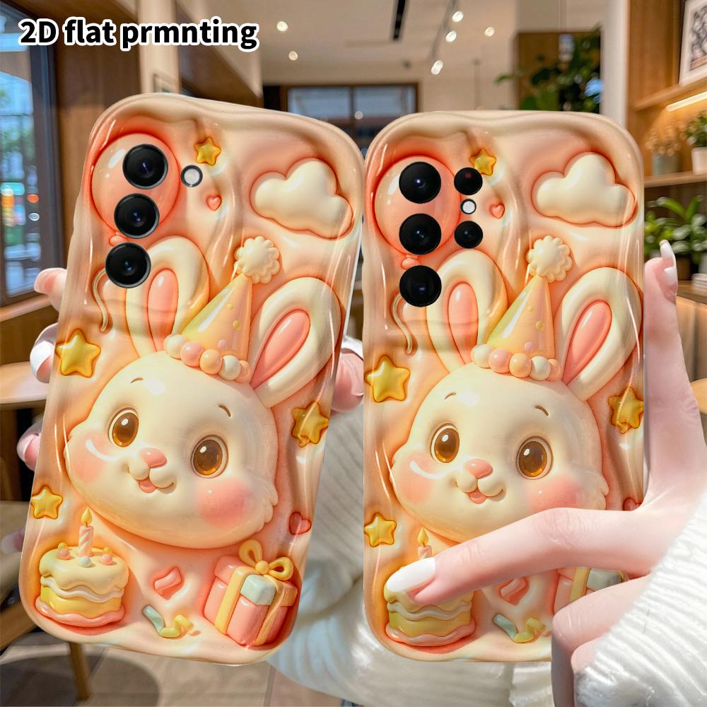 Phone case: 2D flat, suitable for Samsung Galaxy A34 A35 M05 M06 S20 S22 S21 FE Plus 5G protective case, party hat rabbit, perfect holiday gift for Ch