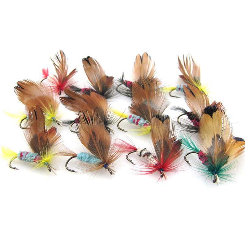 

[SH]12Pcs Natural Insects Flies Fishing Lures Set With Dry Fly Tying Sharpened Hook Fake Artificial Bait For Carp Trout Topwater