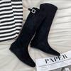 New Early Autumn Pleated Pile Fashion Boots Women's Versatile French Retro Belt Buckle Skinny Boots Western Boots Women's
