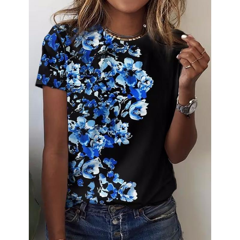 Tricouri 3D de damă Îmbrăcăminte de primăvară Grafică florală Decolteu rotund Pulovere Mânecă scurtă Topuri Streetwear Îmbrăcăminte supradimensionată Doamne