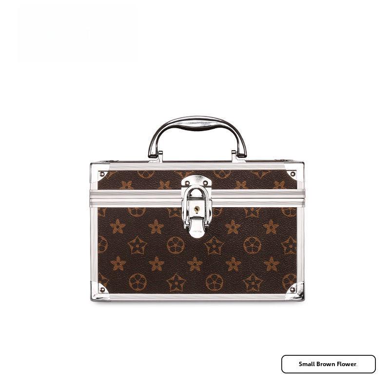 Portable Double-Layer Aluminum Alloy Cosmetic Case with Mirror and Password Lock