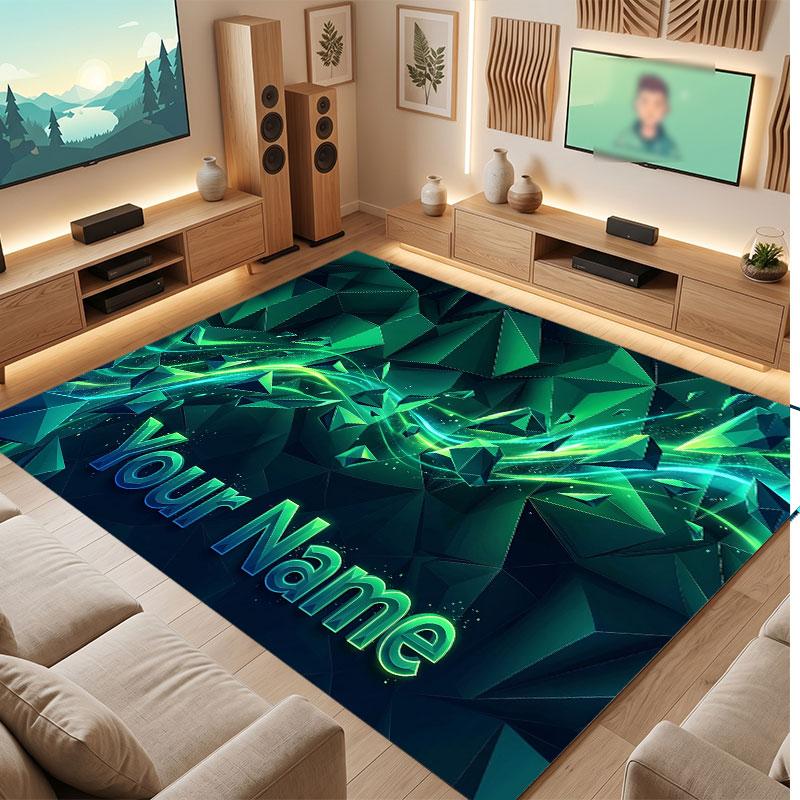 Abstract Geometric Theme Crystal Velvet Floor Rug Personalized Custom Name Text Warm Carpet Home Decoration