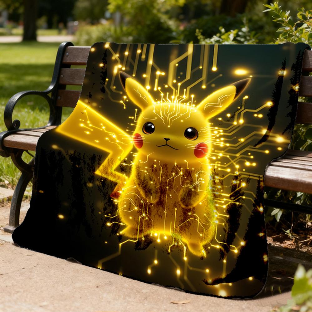 1pc Pikachu, Pokémon Outdoor Flannel Blanket, Lightweight Warm Cozy for Travel Camping Office Soft Polyester Fabric