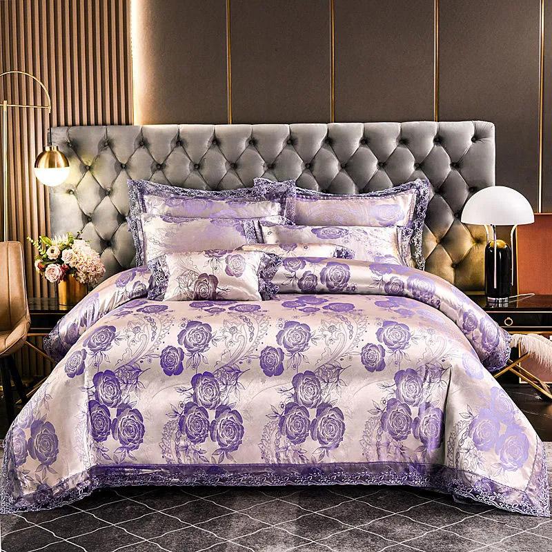 4pcs/set Luxury Jacquard Comfortable Bedding Sets Lace Edge Quilt Cover Sheet Wedding Bedding Home Textile Bedspreads Four Piece Set