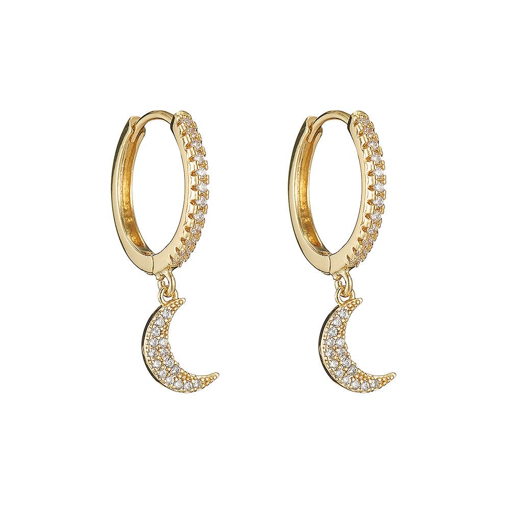 Delicate Silver Cubic Zircon Star & Moon Drop Pendant Hoop Earrings for Women Trendy Wedding Earring Jewelry Gifts