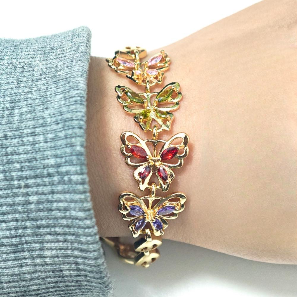 Flerfarget Cubic Zirconia Sommerfuglarmbånd Bladlenke Kvinners Daglig Vakkert Bruk Smykker