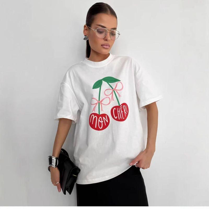 Western Style Fashion Casual Loose Print Short Sleeve T-shirt Top Printed Cotton T-shirt Top