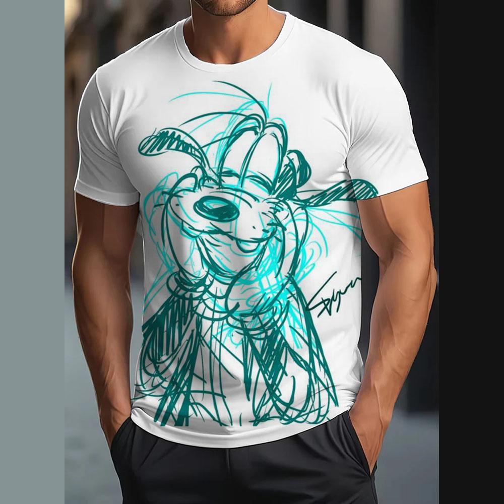 Vintage T-Shirt For Men Disney Goofy Fun Print Tee 3D Printing Casual Round Neck Shirt Harajuku Oversized Men's Clothing Tops