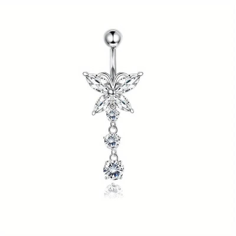 Bobisty Navel Ring 14G Heart Snake Butterfly CZ Dangling Belly Ring for Women Stunning Belly Button Piercing Jewelry