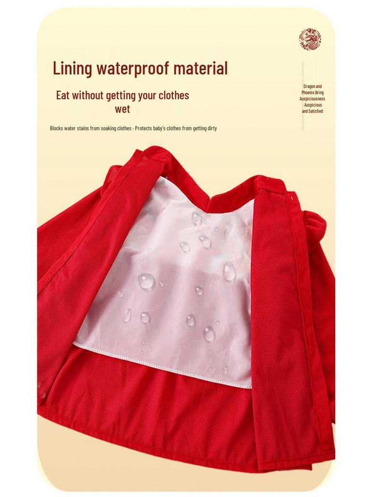Children's Chinese-Style Corduroy Coverall: Waterproof, Dirt-Proof, Reversible Tang Suit Apron for Boys & Girls, Ideal for Autumn and Winter.
