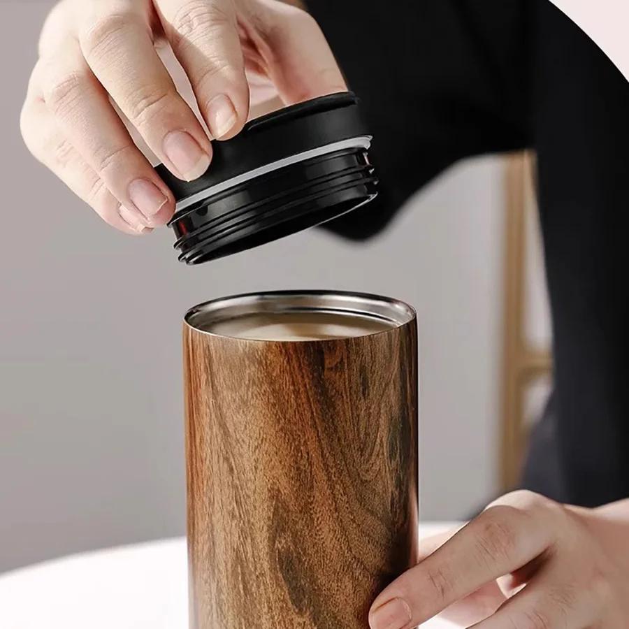 High End Coffee Cups Exquisite Insulated Water Cup Wooden Grain Outdoor Portable Portable Cup Water Bottle Coffee Mug