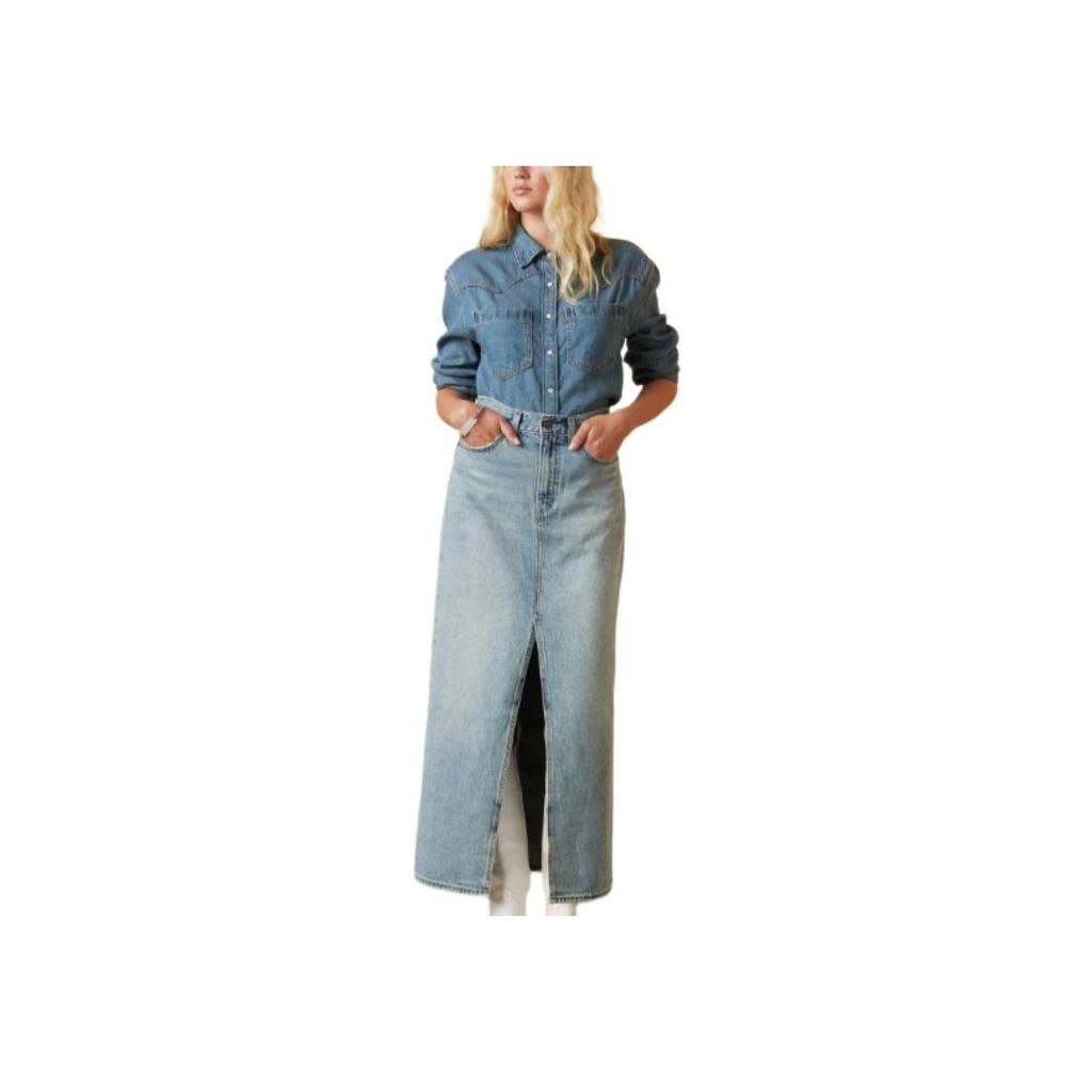 Levis Solid Color Loose Fit Square Neck Denim Long Sleeve Shirt Women shirts Blue A7244-0006