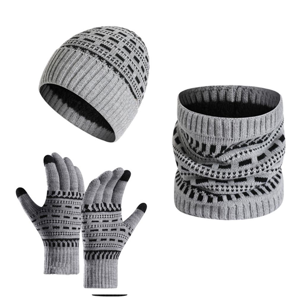 3PCS Fashion Teens Christmas Knit Hat Gloves Neck Gaiter Suits Adult Winter Outdoor Warm Hat Students Windproof Supplies