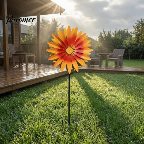 Artistic Garden Decor for Balcony Sunflower Metal Stake, Spinning Flower Yard Ornament, Rustproof Decorative Windmill Courtyard Art Outdoor Patio Lawn