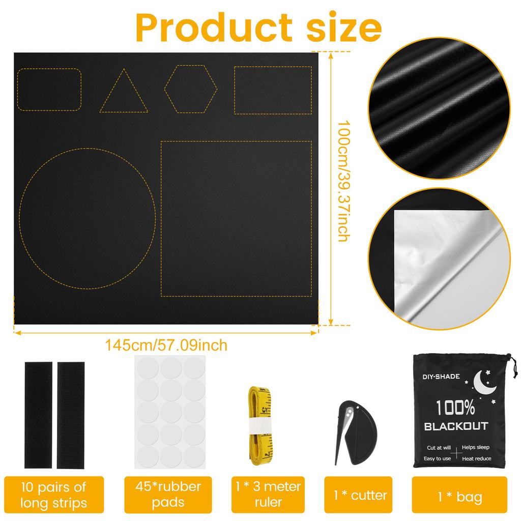 100% Blocking Curtain Self-adhesive Privacy Protection Opaque Window Sticker DIY Thermal Insulated Black Window Covering NEW