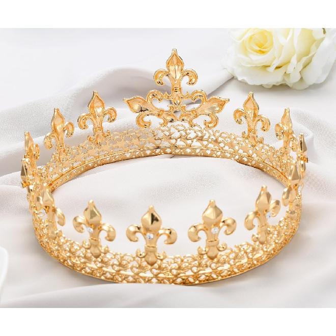 S SNUOY King Crown Full Round Crown Cake Topper Prom Party Hats Birthday Crown for Men