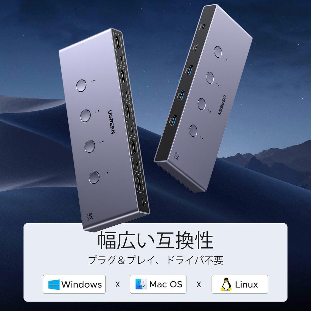 UGREEN 8K@60Hz HDMI KVM Switch for 4 Computers with 4*USB 3.0 Ports, Aluminum KVM Switch, 4 Inputs 1 Output, 4K@240Hz Support, Shares 1 Monitor/Keyboa