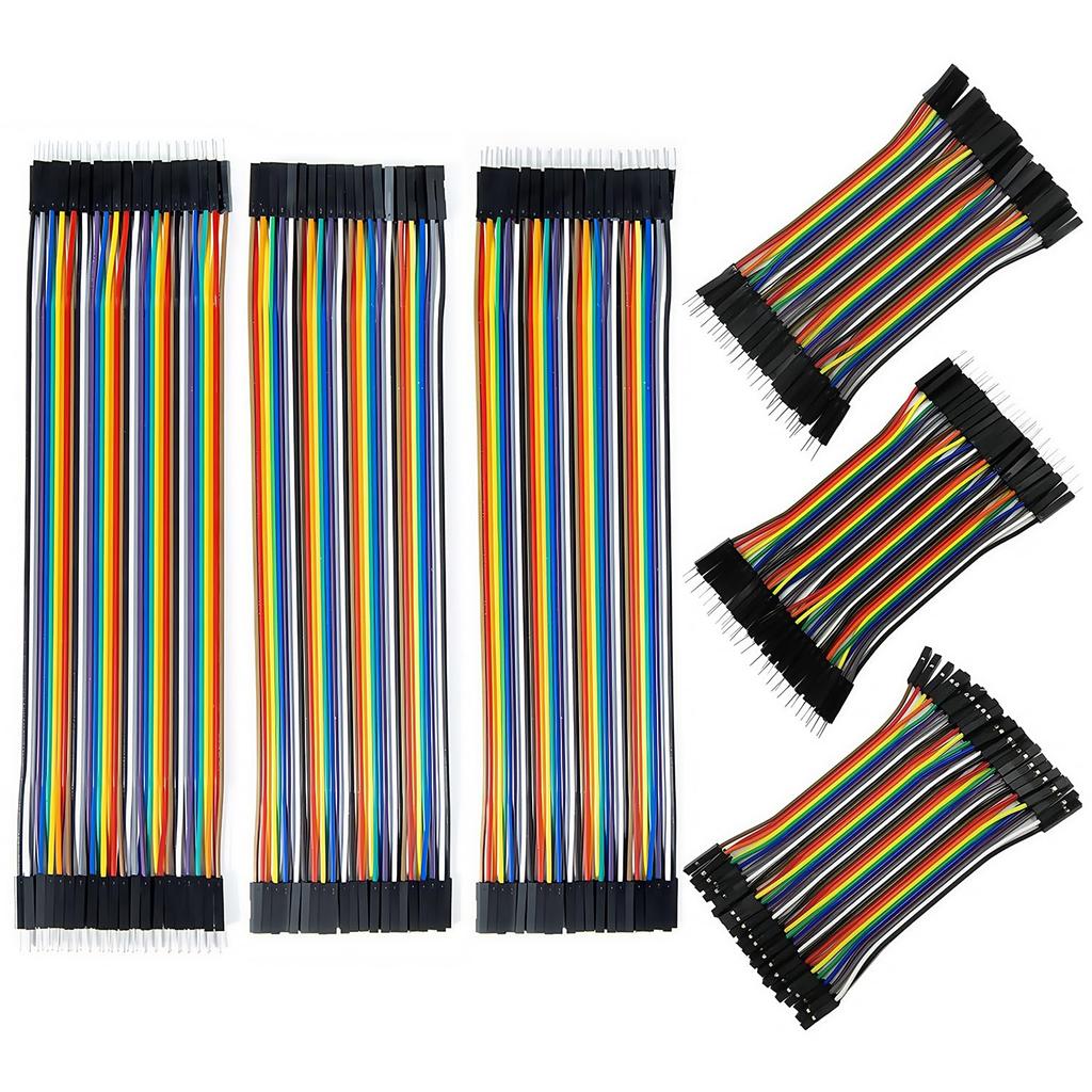 REXQualis 240pcs Dupont Wire Kit, 10cm and 20cm Jumper Cables, 40-Pin M-F/M-M/F-F, Rainbow Ribbon Breadboard Wires Compatible with Arduino Projects