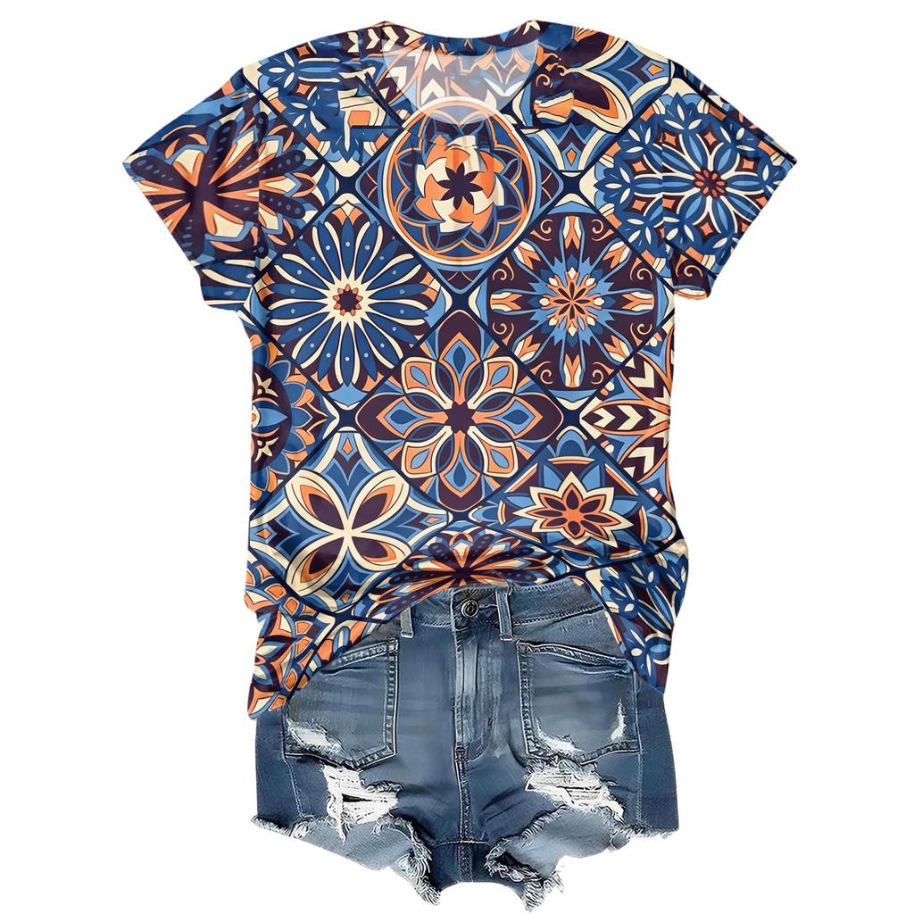 Top da Donna Casual a Manica Corta con Vestibilità Larga, Stampa Floreale, Leggero e Comodo, Adatto per l'Uso Quotidiano e le Attività all'Aperto