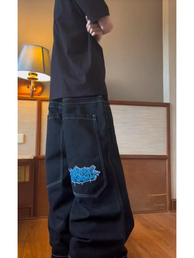 Embroidered Y2K Baggy Wide-Leg Hip-Hop Jeans for Men