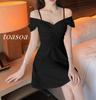 Toa Soa Mini Flared Dress Women's Off-the-Shoulder High-Waisted (M, Black)