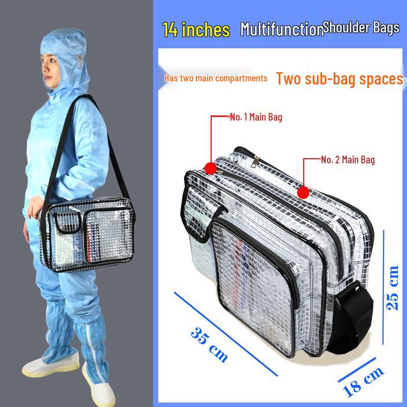 Transparent Anti-Static PVC Tool Bag - Dust-Free Cleanroom Crossbody/Shoulder Bag with Grid Storage