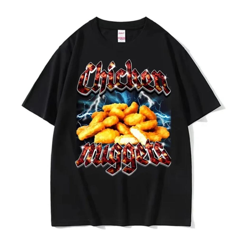 Funny Chicken Nuggets Vintage Style Meme Graphic T-shirt Men Women Hip Hop Gothic Oversized T Shirt 100% Cotton Comfort T-shirts