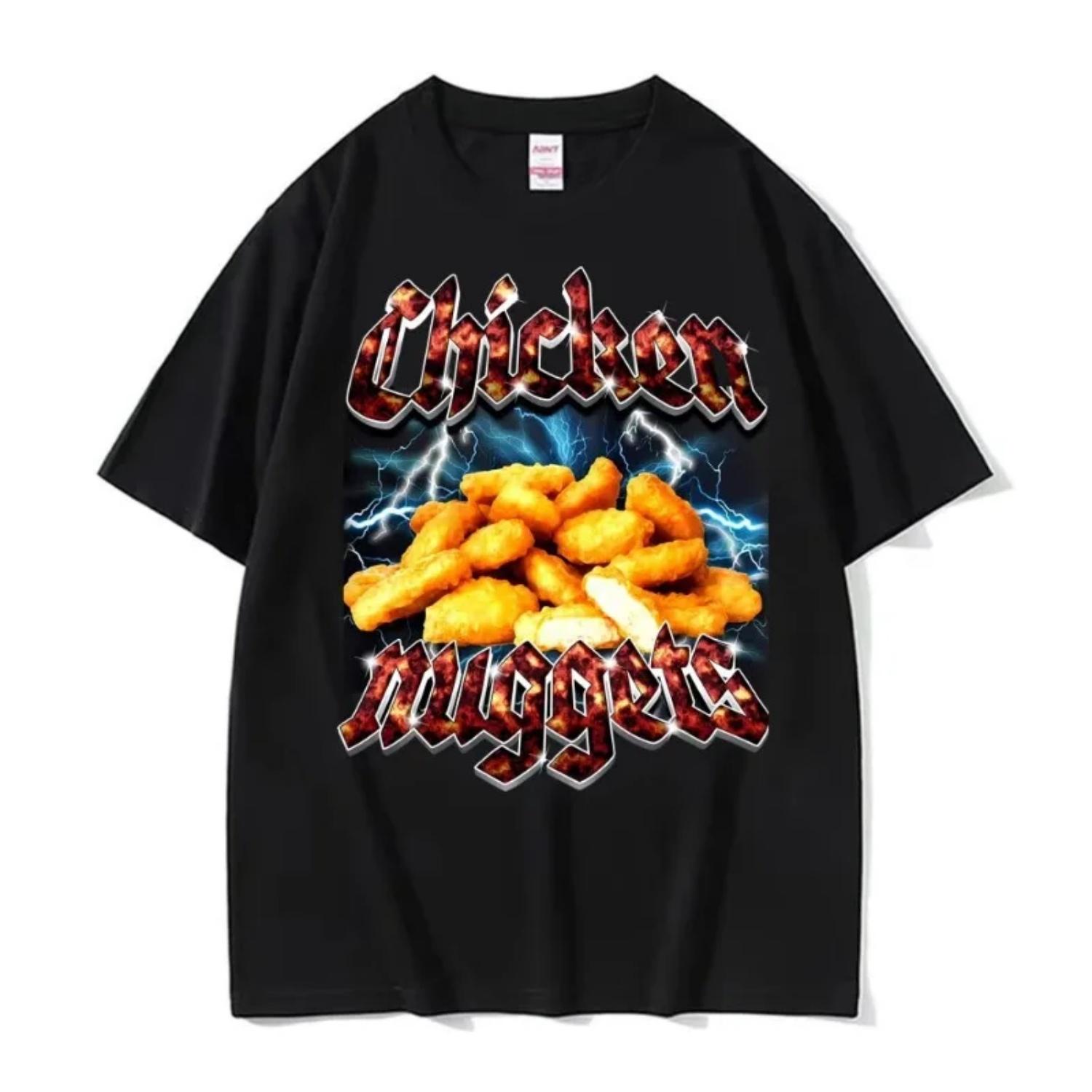 

Смешная футболка с графикой мема в винтажном стиле «Куриные наггетсы» для мужчин и женщин, хип-хоп, готика, оверсайз, 100% хлопок, удобные футболки S чёрный