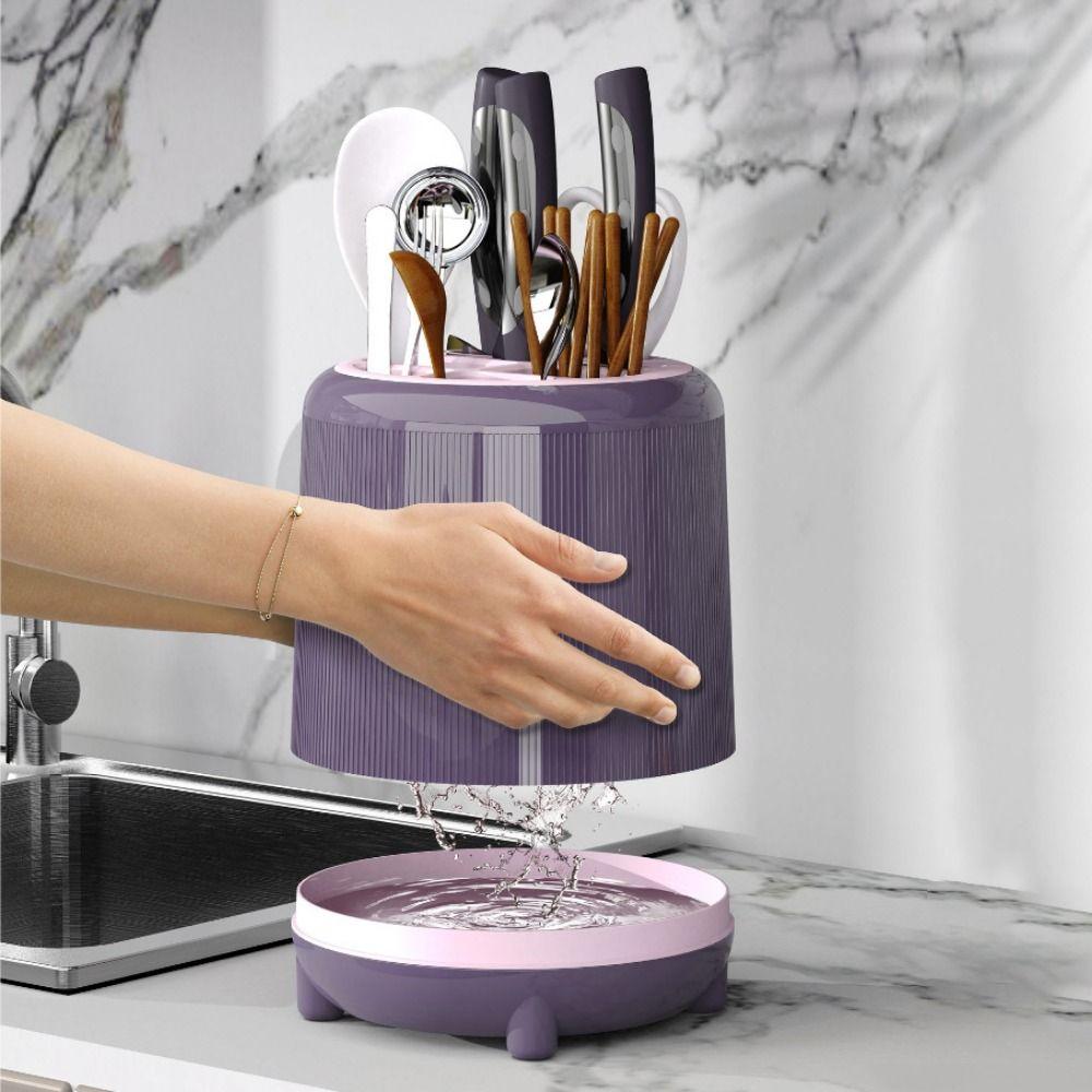 Divided Rotating Utensil Holder Plastic Cutter Storage Rack Chopstick Storage Box  Countertop