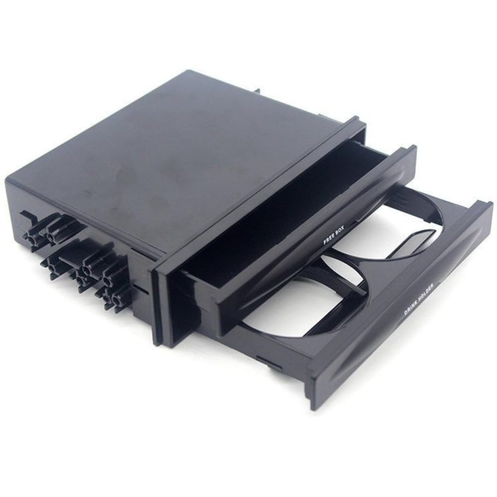 Store drinks and small items neatly in two 1DIN compatible drink holder car storage tiers! 2-tier box, black.