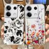 Ink Peony Wildflower Floral Clear Phone Case For Xiaomi Redmi Note 13 12 11 8 9 10 Pro 12s Shockproof Soft TPU Transparent Cover