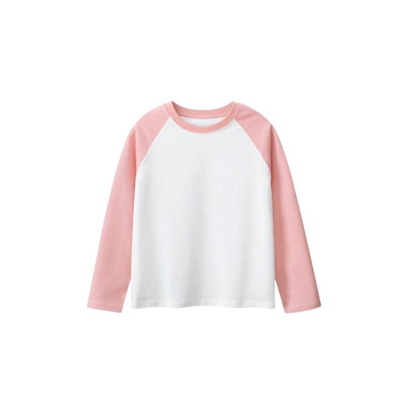 Spring and Autumn Long-Sleeved T-Shirts for Boys and Girls, Round Neck Patchwork Sleeve Tops, Solid Color Plain Bottoming Shirts for Older Children