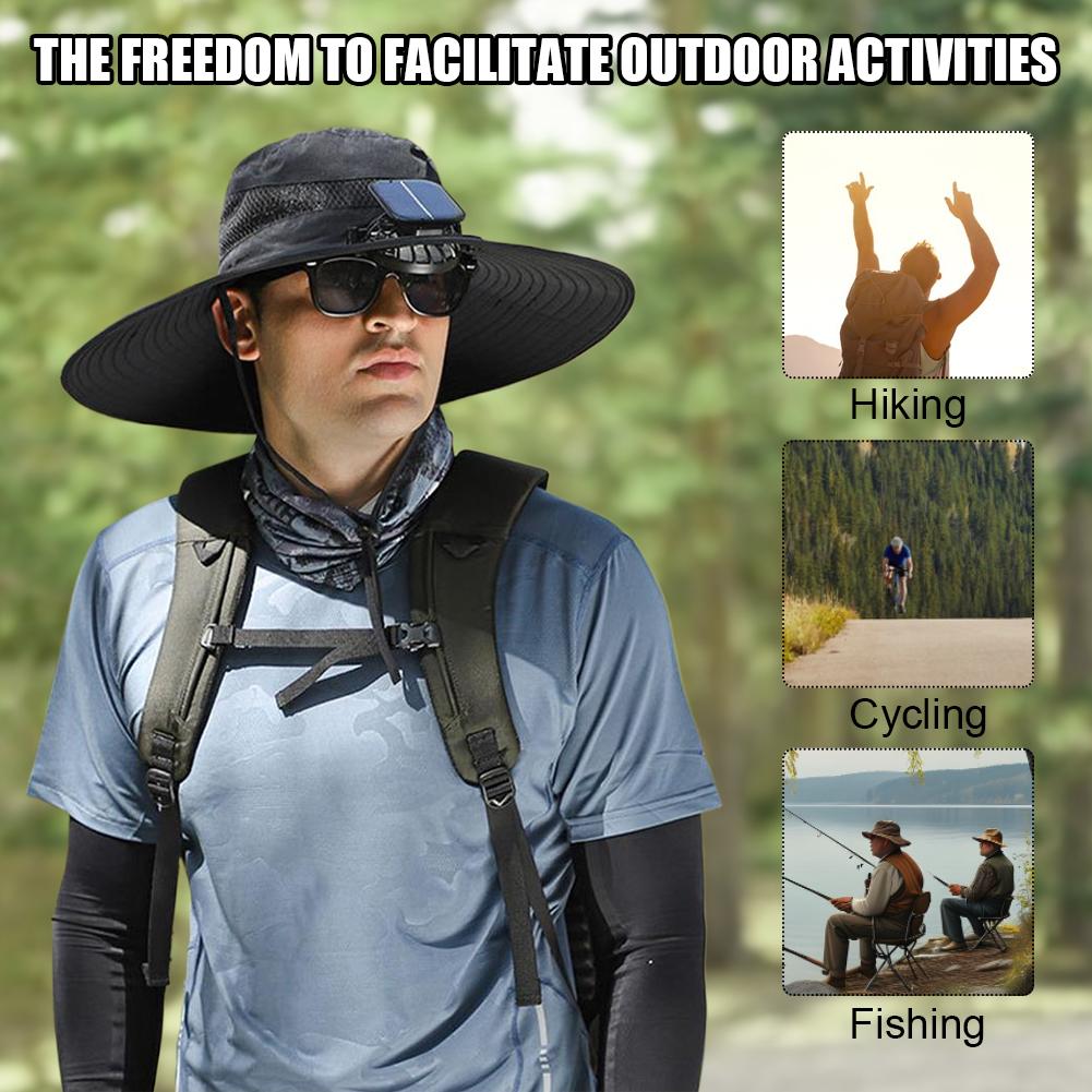 Outdoor Sun Hat with Fan Wide Brim Solar Fan Hat Portable Sunscreen Fisherman Hat For Camping Fishing Hiking for Men Women