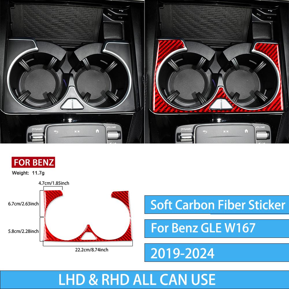 For Mercedes Benz GLE W167 Accessories -2024 Center Cup Holder Decal Trim Real Carbon Fiber Cover Stickers Car Interior