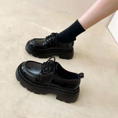 Schwarze Plateau vielseitige Schnürschuhe kleine Lederschuhe Damen Herbst 2025 neu retro britischer Stil jk Slipper einzelne Schuhe