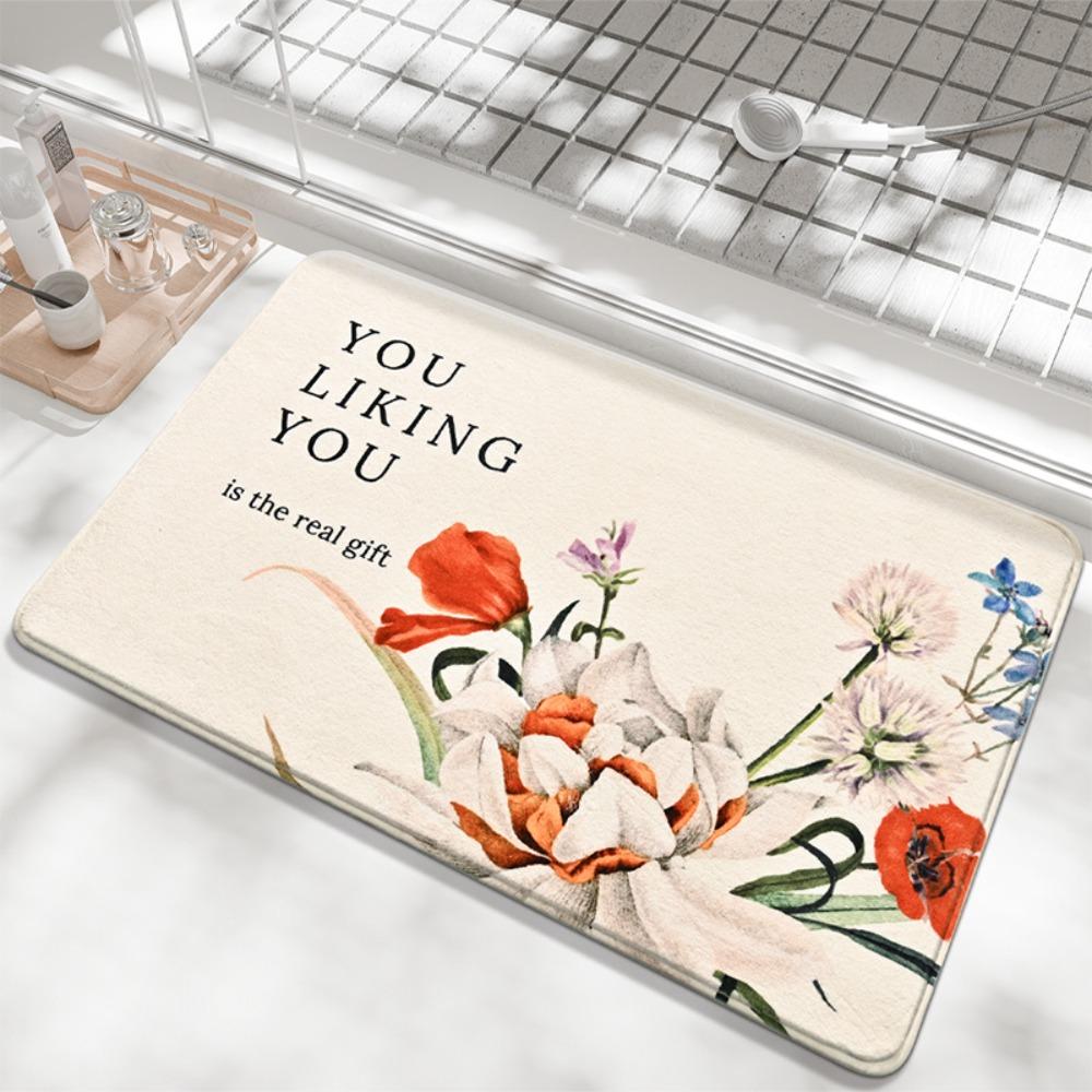 Flower Language Print Sponge Bathroom Thickening Mat Bath Non-slip Carpets In Wash Basin Bathtub  Floor Rug Shower Room Doormat Memory Foam 3D Pad