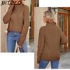 BITCED Women's Autumn/Winter Solid-Colour Knitted Top with High-Neck Cable-Knit Sweater Elegant High-Neck Base Layer