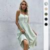 Clothing Women's Summer Strappy Dress Slim Fit Pure Color Cotton Linen Dress
